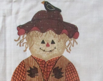 Scarecrow Fabric Panel, Scarecrow Doll Panel, Black Crow Fabric Panel, Harvest Handyman Fabric Panel, Vintage Scarecrow Fabric, Black Crows