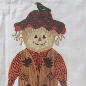 Scarecrow Fabric Panel, Scarecrow Doll Panel, Black Crow Fabric Panel, Harvest Handyman Fabric Panel, Vintage Scarecrow Fabric, Black Crows