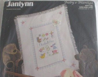 Counted Cross Stitch Baby Blanket, Blanket, Crib, Nursery, Dreamland, Duck, Rabbit, Sheep, Teddy Bear,Balls,Rattle,Personalized Baby Blanket