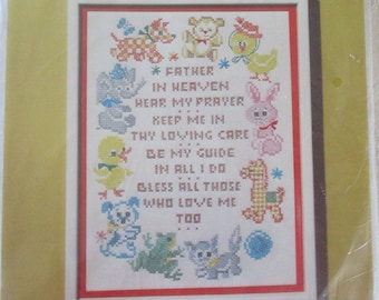 Stamped Nursery Prayer Kit, Stamped Sampler Kit, Stamped Cross Stitch Animal Kit, Religious Stamped Cross Stitch Kit,Prayer For Baby,Nursery