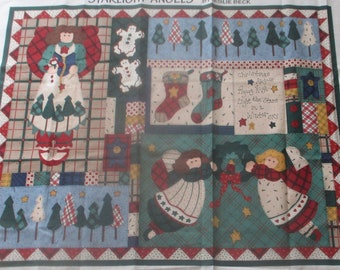 Christmas Fabric, Christmas Wall Quilt, Christmas Angels,Christmas Trees,Gingerbread Man, Stars,Calico,Patchwork Wall Quilt,Angel Wall Quilt
