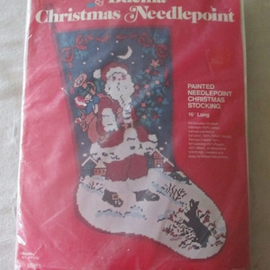 Needlepoint Stocking Kit, Santa Needlepoint Stocking Kit, Santa Claus Stocking Kit, Vintage Needlepoint Stocking Kit, Old St. Nick Stocking