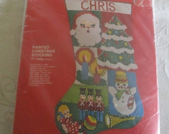 Needlepoint Stocking Kit,Vintage Christmas Stocking Kit,Santa Christmas Tree Snowman Candles Soldiers Doll Horn Ball StockingKit,Santa Claus