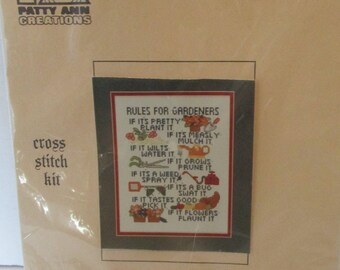 Stamped Cross Stitch Kit, Gardeners Rules Stamped Cross Stitch Kit, Rules For Gardeners Kit, Cross Stitch Kit For The Summer, Spring Kit