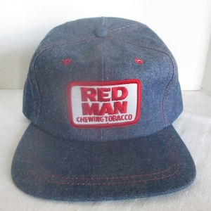 Cap, Red Man Chewing Tobacco Cap, Vintage Red Man Cap,Trucker Cap,Chewing Tobacco Cap,Denim Red White and Blue Cap,Red Man Patch Cap,Vintage