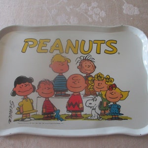 Peanuts Tea Party Set, Peanuts Vintage Tray, Plates and Tray, Vintage Tin Peanuts Tray, Plates, Rare Peanuts Tin Collectible, 1960&#39;s Tin Set
