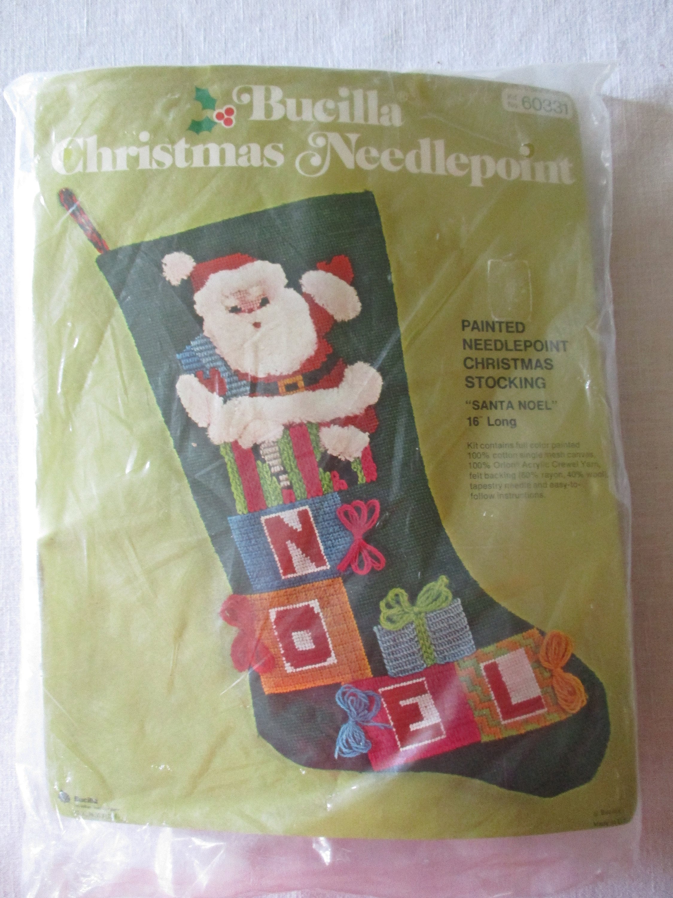 Needlepoint Christmas Stocking, Santa Needlepoint Christmas