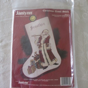 Santa Cross Stitch Stocking Kit, Musical Santa Claus Cross Stitch Stocking,Santa Playing The Flute Stocking Kit,Christmas Music Stocking Kit