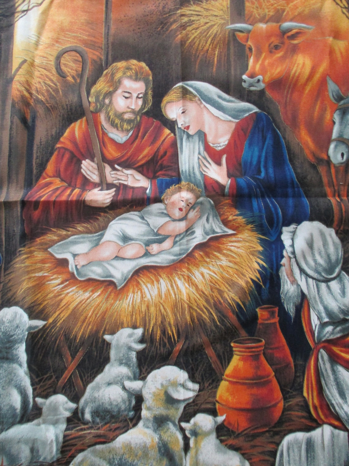 Nativity Scene Fabric Panel Born In A Manger Fabric Panel Etsy