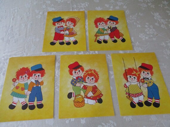 Raggedy Ann and Andy Pictures,vintage Litho Rag Doll Pictures