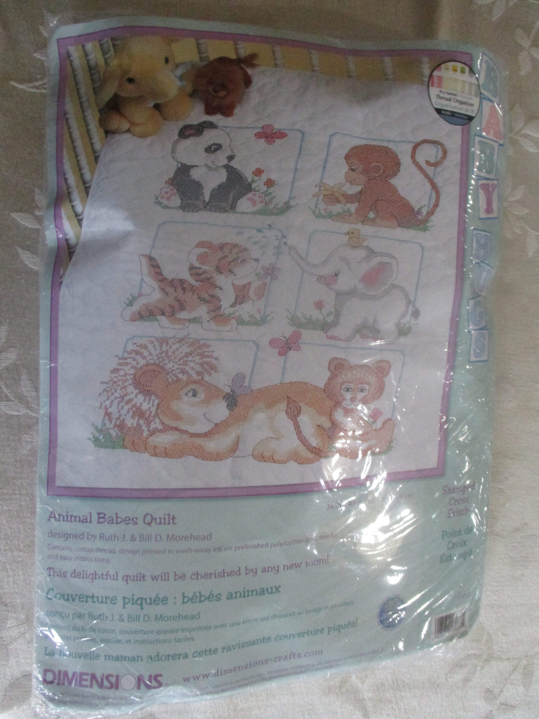 Sunset Animal Babes 1996 Cross Stitch Baby Quilt Kit Ruth & Bill