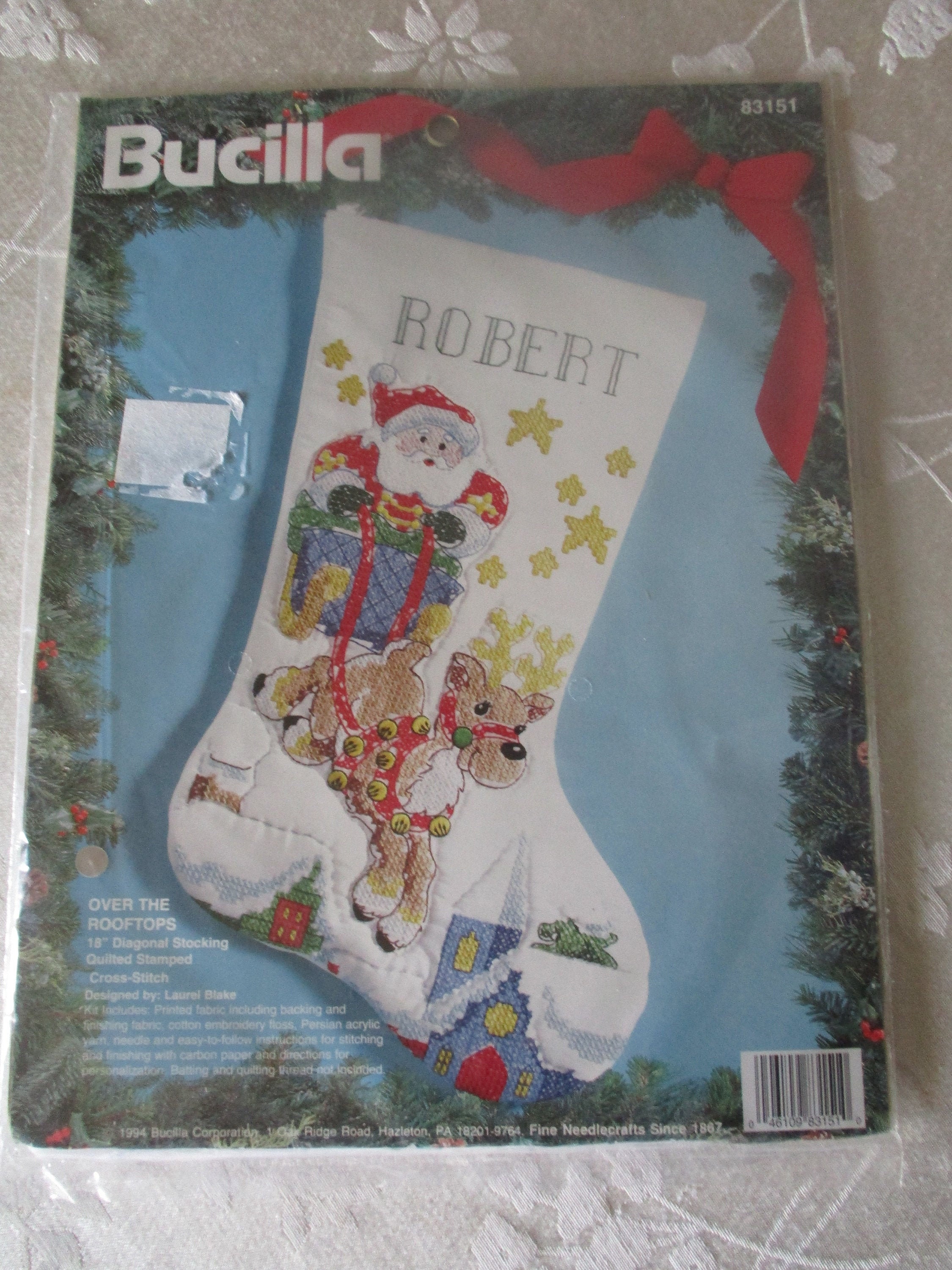 Counted Cross Stitch Christmas Stocking Kit SantaSleigh Reindeer BUCILLA  NOS NIP
