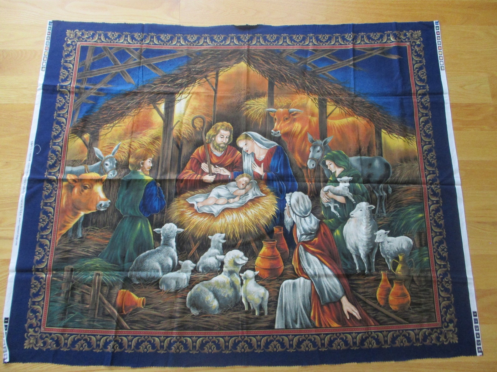 Nativity Scene Fabric Panel Born In A Manger Fabric Panel Etsy