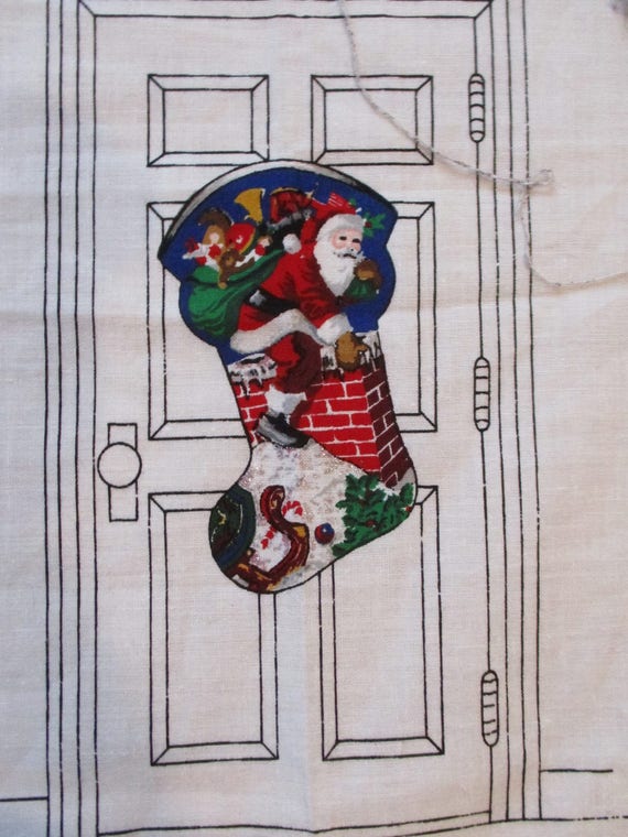 vintage christmas stocking panel santa s visit christmas etsy like this item