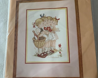 Cross Stitch Kit, Counted Cross Stitch Kit, Hummel, The Birthday Gift, Basket, Ribbon, Flowers, Cake, Birthday Cake, Girls, Vintage Kit, DIY
