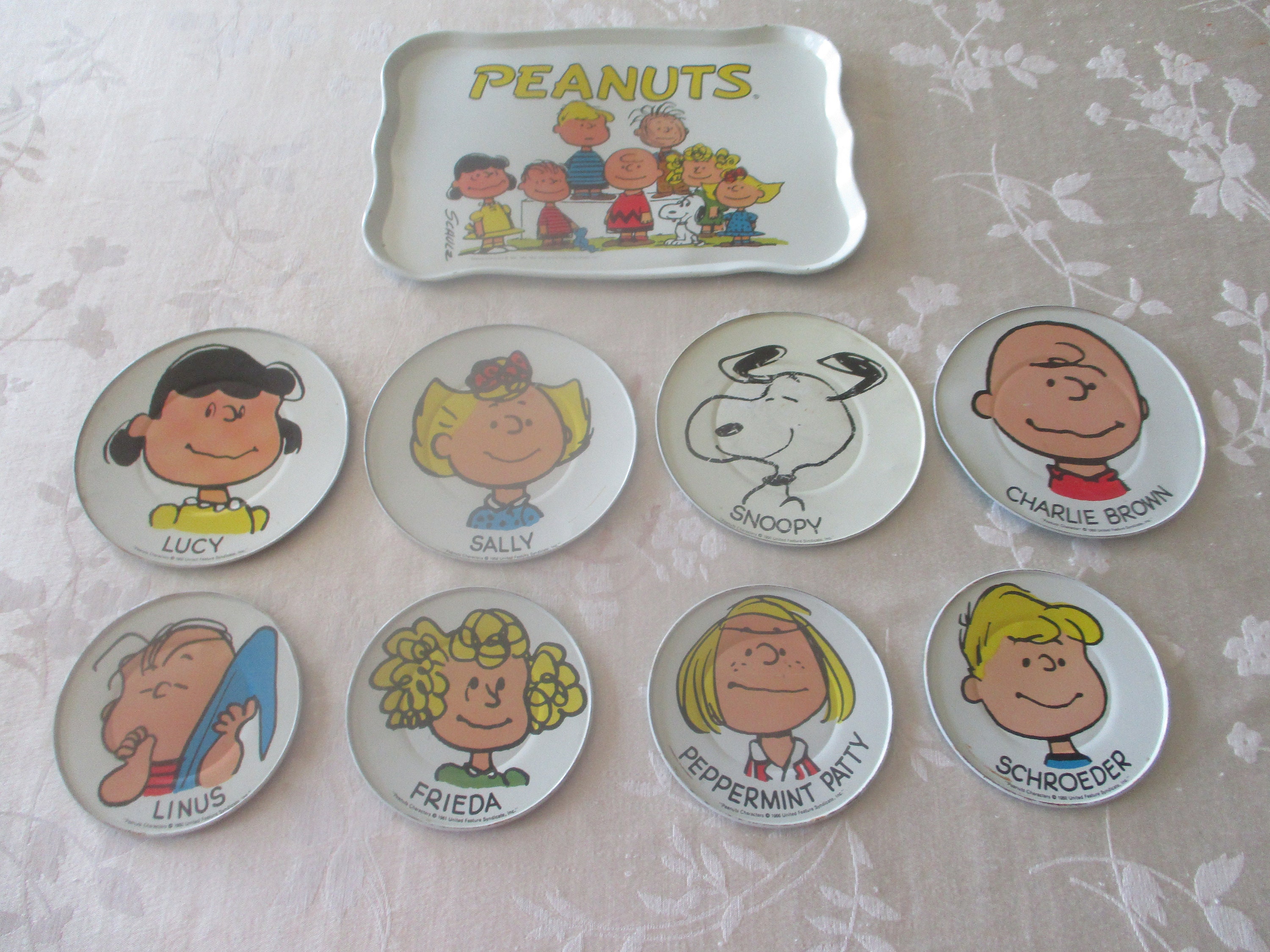 Peanuts Tea Party Set, Peanuts Vintage Tray, Plates and Tray 