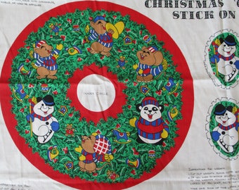 Christmas Panel, Vintage Wreath, 2 Mini Tree Skirts, Christmas Critter Wreath With Stick On Critters & Bow, Animal Winter Wreath, Christmas