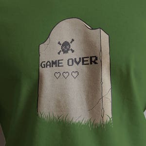 Game Over Shirt - Funny Gamer Design - Tombstone Grave Pixel Art Skull