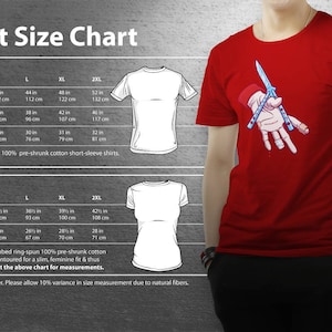 Puede incluir: Tabla de tallas de camiseta con medidas en pulgadas y cent&iacute;metros para estilos unisex y de ajuste delgado para mujer. La tabla incluye medidas de pecho, cintura y longitud para las tallas S, M, L, XL y 2XL.