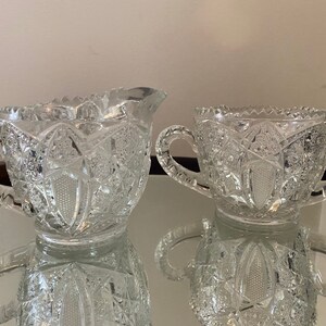 Vintage McKee Prescut Glass Crystal Clear Creamer & Sugar Set | EAPG USA Pat # MG6 |