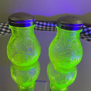 Vaseline Glass Salt and Pepper Shakers - Etsy