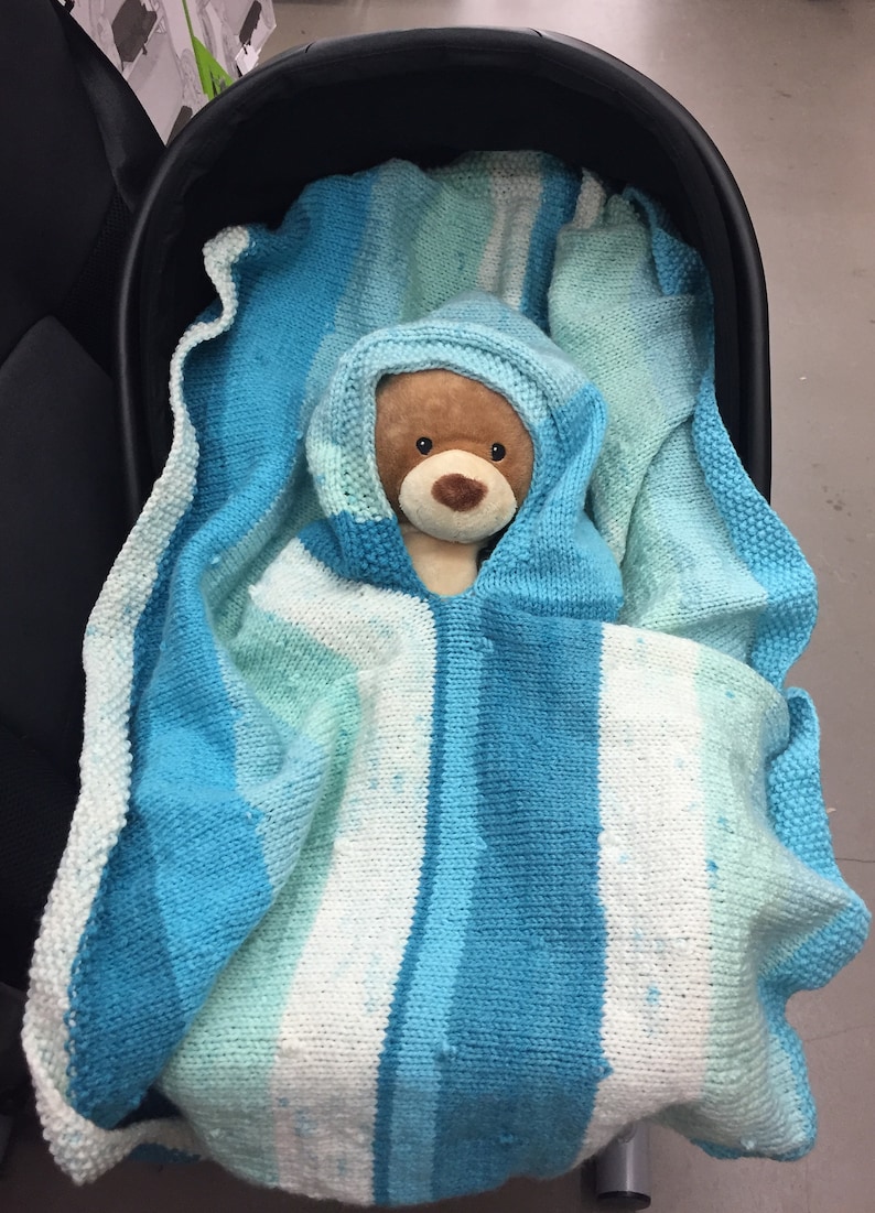 Knitting Pattern Snuggler Hooded Car Seat Blanket Knitted Baby Gift