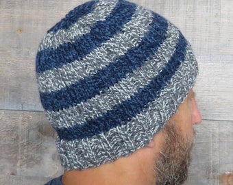 Knitting pattern, Easy Striped Men&#39;s Beanie, man&#39;s knitted hat pattern, hat knitting pattern, easy knitting pattern, man&#39;s hat pattern