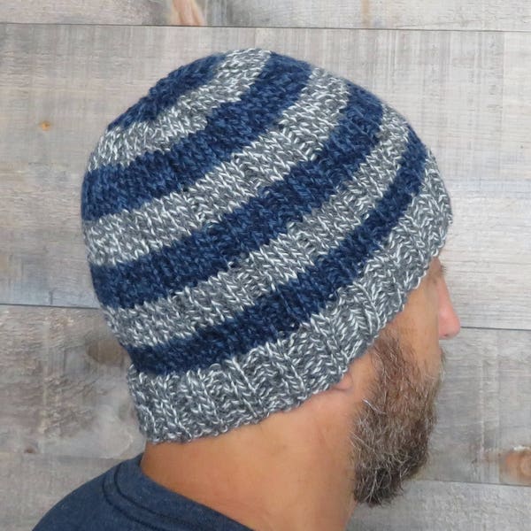 Knitting pattern, Easy Striped Men's Beanie, man's knitted hat pattern, hat knitting pattern, easy knitting pattern, man's hat pattern