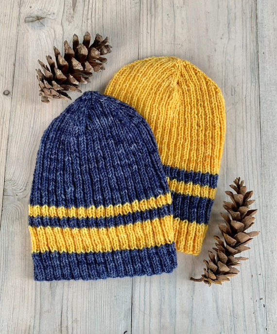 Stripe U Ribbed Hat Knitting Pattern, School Team Colors  display picture 3