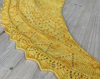 Sunflower of Hope shawl knitting pattern, easy shawl pattern, best shawl knitting pattern, fingering shawl pattern, sock yarn shawl pattern