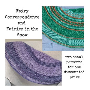 Discounted knitting patterns for shawls, fairy shawl e-book, Fairies in the Snow shawl, Fairy Correspondence shawl, shawl knitting patterns
