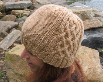 Saxony Cable Hat Knitting Pattern, Cabled Aran Beanie for Man or Woman (PDF Pattern)