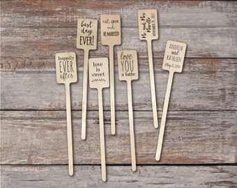 Personalized Wooden Drink Stirrers or Cupcake Picks - Custom Text or Graphic - Font Choice