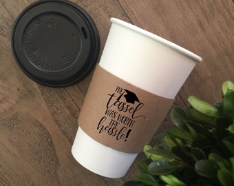 GRADUATION Themed Natural Brown Kraft Coffee Sleeves, White Cups, Black Lids - Standard Graphic Choice