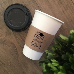 GRADUATION Themed Natural Brown Kraft Coffee Sleeves, White Cups, Black Lids - Standard Graphic Choice