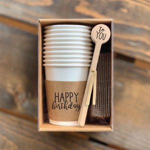 HAPPY birthday Natural Brown Coffee Tea or Cocoa Gift Packs, Cups & Sleeves with Lids or Stirrers - Cute Birthday Gift - Graphic Choice