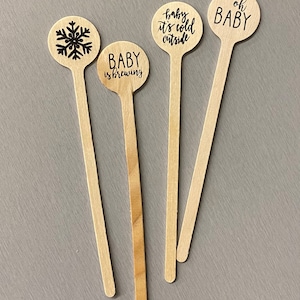 Printed Wooden Stir Sticks for Drinks and Cupcakes - Rectangular or Round Natural Birch