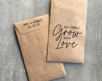 Custom Design Printed 100% Recycled Brown Kraft Personalized Seed Packets - Wedding Favors - Ready to Fill and Seal - FREE U. S. SHIPPING