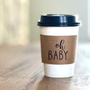 Natural Brown Kraft Coffee Sleeves -OR- Full Set of Sleeves Cups and Lids - Baby is Brewing - FREE U. S. SHIPPING - Not Rubber Stamped