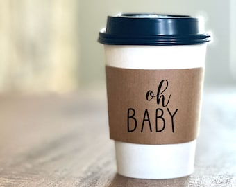 Natural Brown Kraft Coffee Sleeves -OR- Full Set of Sleeves Cups and Lids - Baby is Brewing - FREE U. S. SHIPPING - Not Rubber Stamped