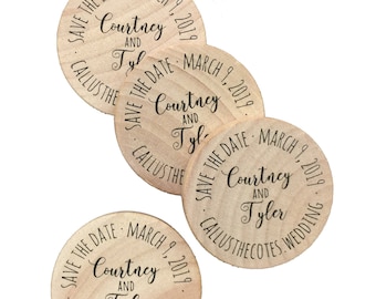 Custom Natural Wood Personalized Printed Wooden Magnets - 2 Inch GeoCache Coins - Wooden Nickels - Round or Square - Poker Chips