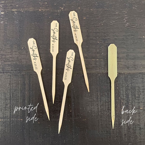 Personalized Bamboo Pointed Picks - Cheese - Cupcakes - Martinis - Cocktails - Custom Text or Graphic - FREE U. S. SHIPPING