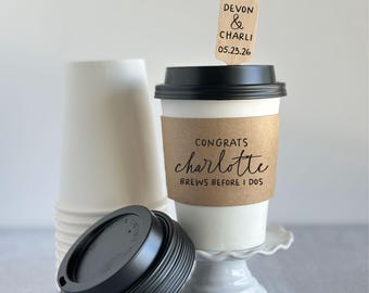 Custom Wedding Coffee Sleeves - Personalized Kraft with Optional Cups and Lids
