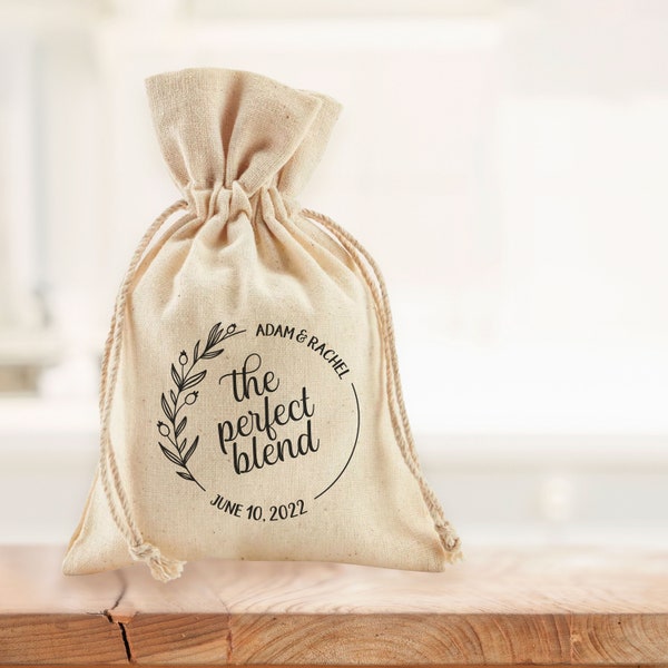 FREE U. S. SHIPPING Custom Coffee Tea Premium Favor Cotton Drawstring Bags - Wedding or Shower - Coffee Beans, Ground Coffee, Tea, Candy