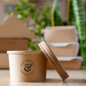 Custom Printed Ice Cream Cups - Hot or Cold Cups - 8 Ounce Size - Paper Cup and Paper Lid with Unprinted Spoons - Direct Print Cups