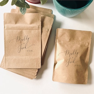 Personalized Natural Kraft Lined Coffee Favor Pouches - CUSTOM - Favors - Coffee Beans, Ground Coffee, Tea, Candy - FREE U. S. SHIPPING