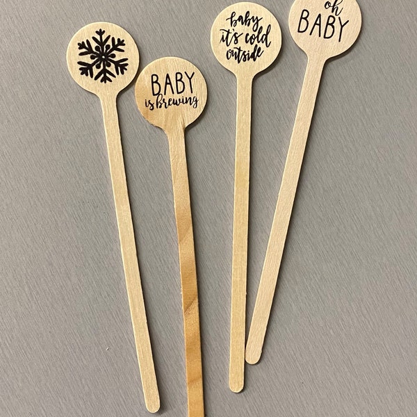 Wooden Drink Stirrers- Wood Coffee Stir Sticks - Cupcake Picks - Baby Designs - FREE U. S. SHIPPING