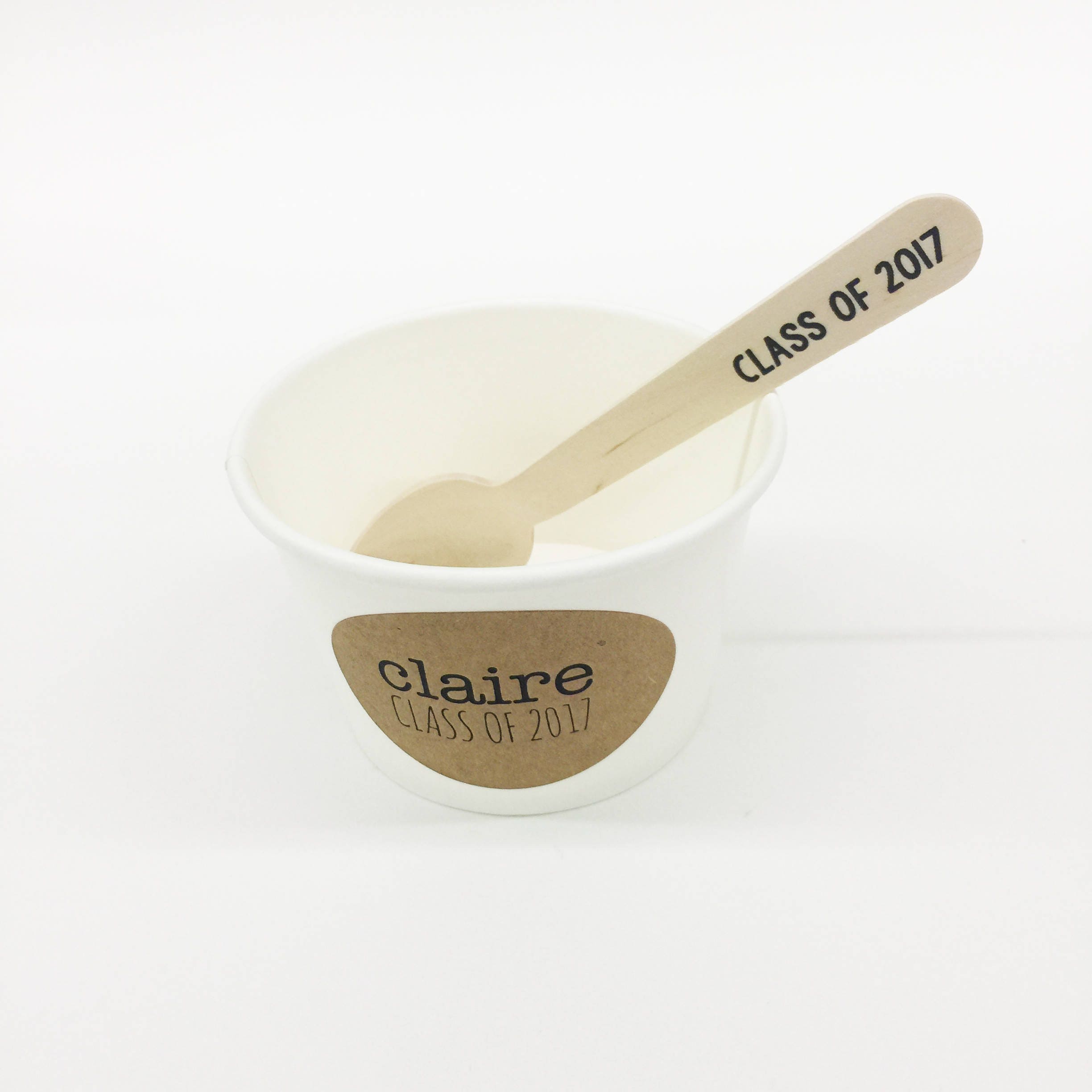 8 Ounce White Ice Cream Cup Wooden Spoon and Recycled Brown Etsy