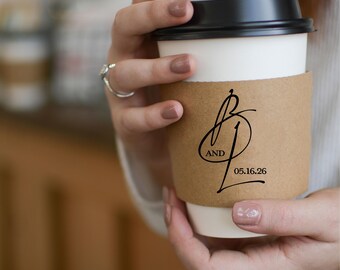 Personalized Monogram Kraft Coffee Sleeves – Cups & Lids Option