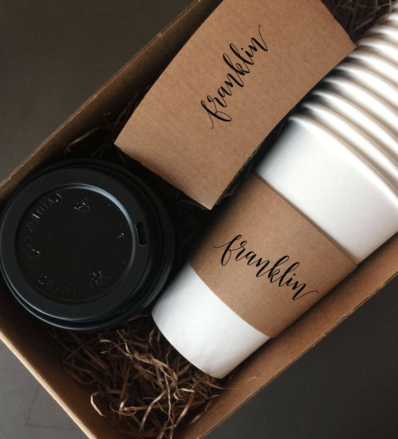 Personalized Natural Brown Kraft Coffee Sleeves White Cups Etsy
